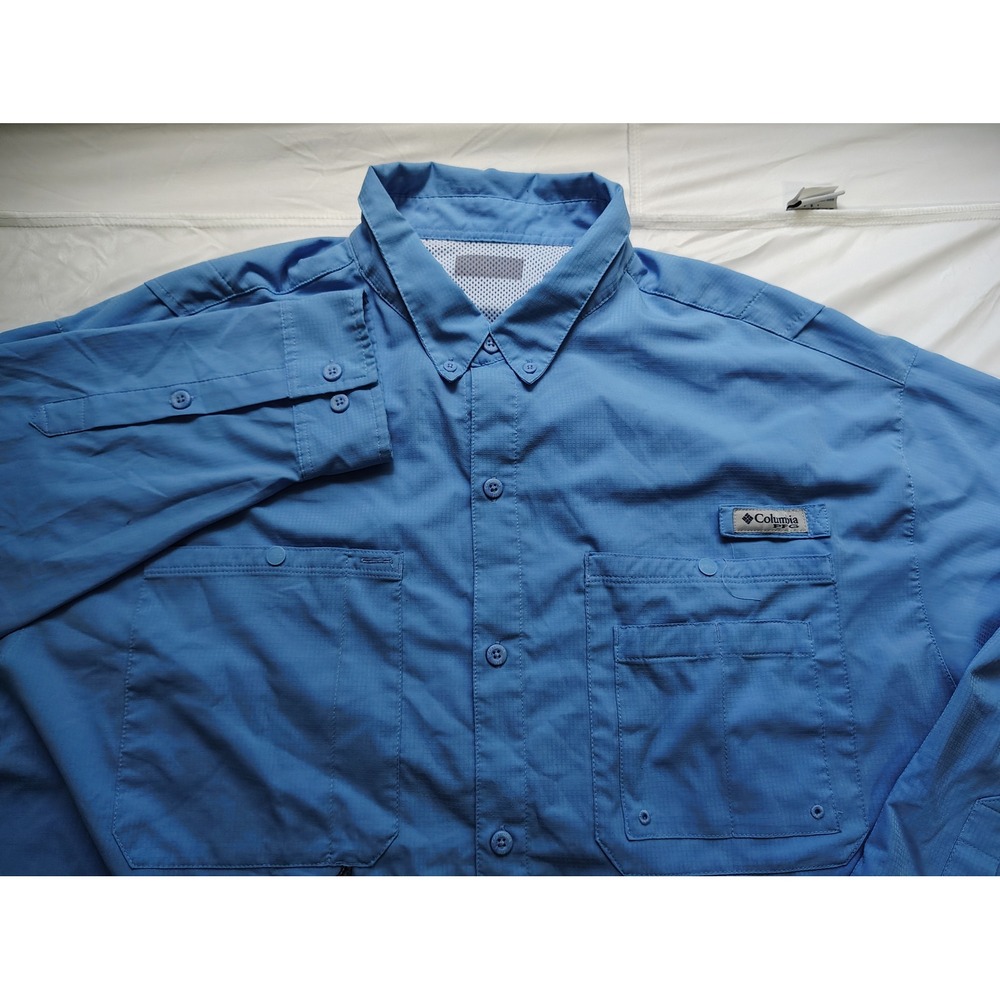 Columbia PFG Mens Blue Long Sleeve Fishing Shirt Vented Omni-Shade Ripstop XL